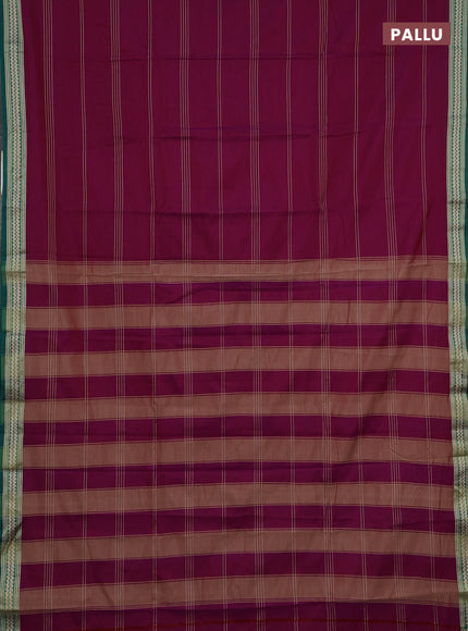 Narayanpet cotton saree magenta pink and green with allover thread stripe pattern and thread woven border