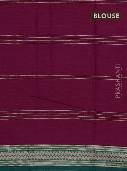 Narayanpet cotton saree magenta pink and green with allover thread stripe pattern and thread woven border