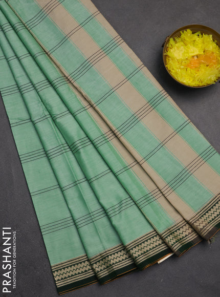 Narayanpet cotton saree pastel green and green with allover thread stripe pattern and thread woven border