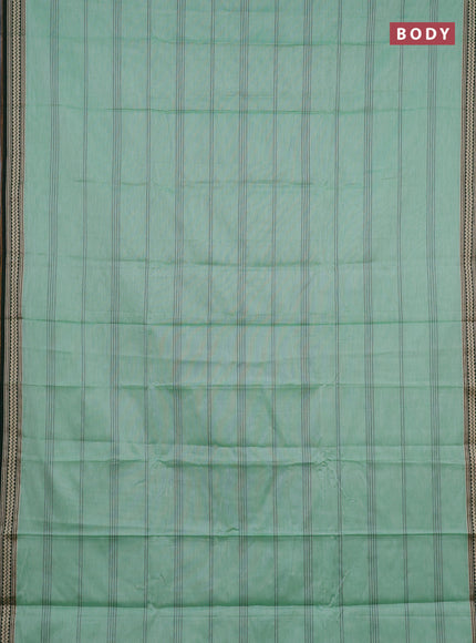 Narayanpet cotton saree pastel green and green with allover thread stripe pattern and thread woven border