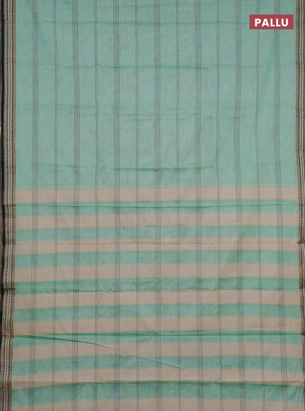 Narayanpet cotton saree pastel green and green with allover thread stripe pattern and thread woven border