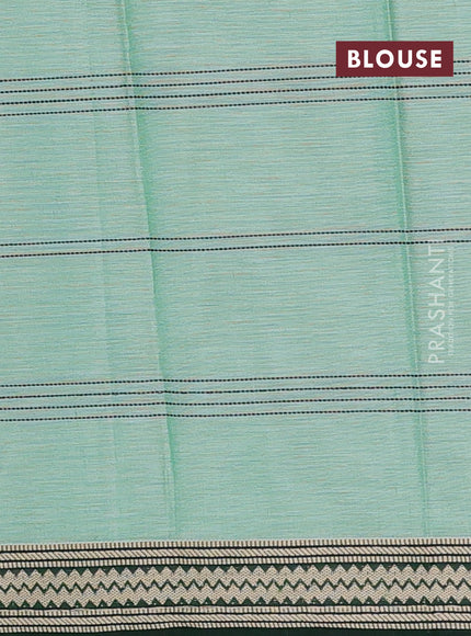 Narayanpet cotton saree pastel green and green with allover thread stripe pattern and thread woven border