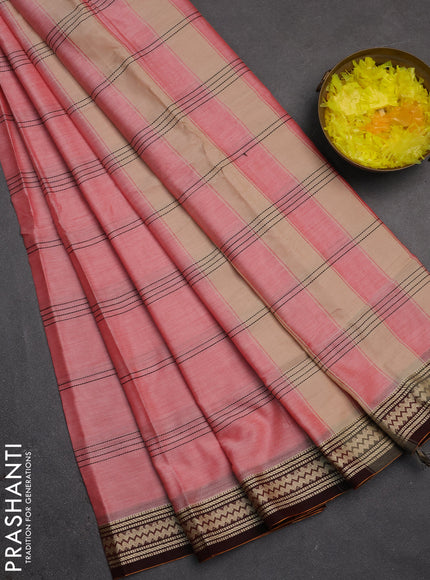 Narayanpet cotton saree red and deep maroon with allover thread stripe pattern and thread woven border