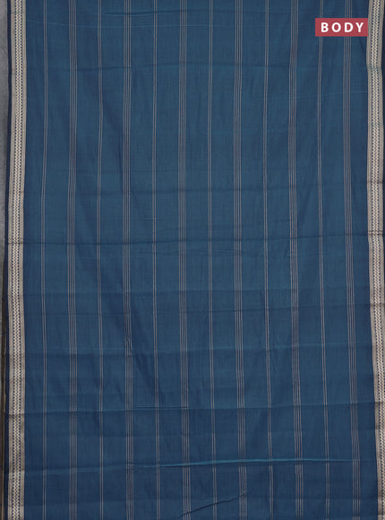 Narayanpet cotton saree bluish grey and dark beige with allover thread stripe pattern and thread woven border