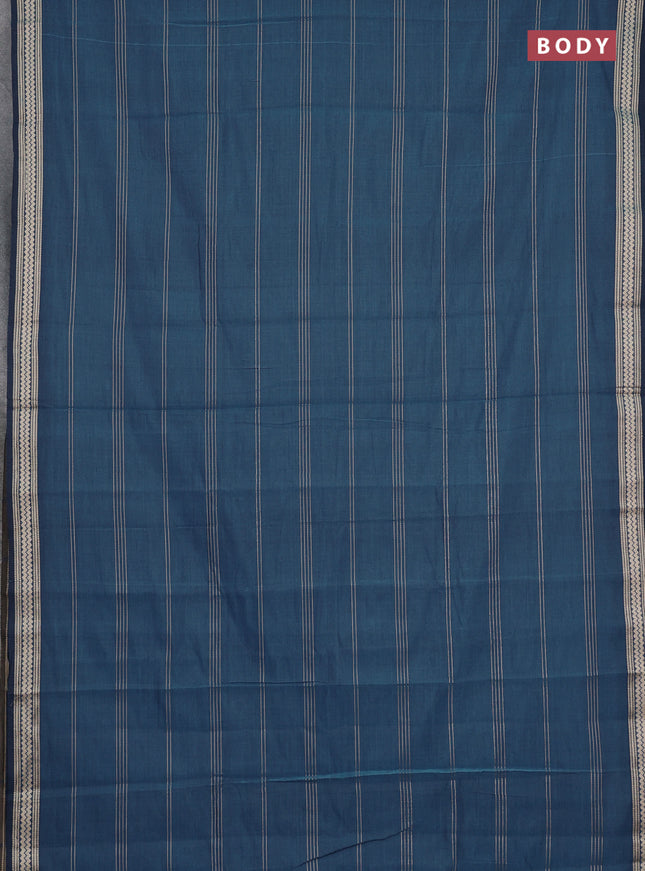 Narayanpet cotton saree bluish grey and dark beige with allover thread stripe pattern and thread woven border
