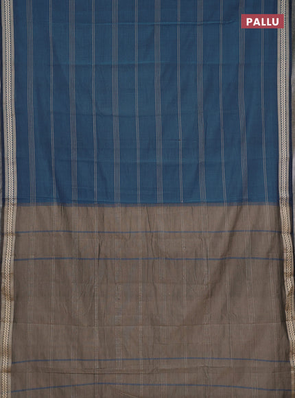 Narayanpet cotton saree bluish grey and dark beige with allover thread stripe pattern and thread woven border