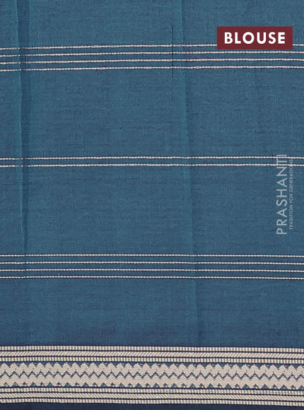 Narayanpet cotton saree bluish grey and dark beige with allover thread stripe pattern and thread woven border
