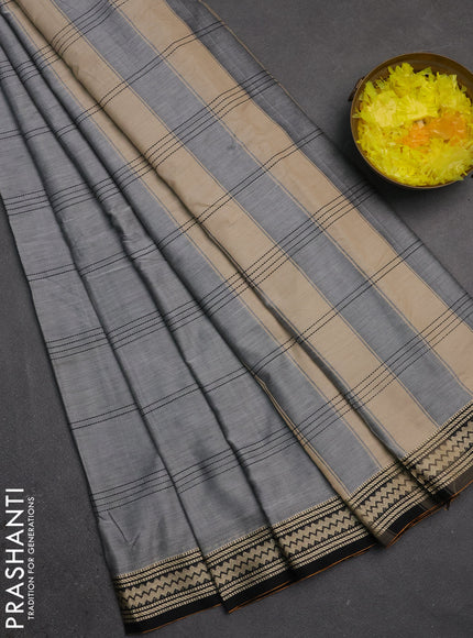 Narayanpet cotton saree grey shade and black with allover thread stripe pattern and thread woven border