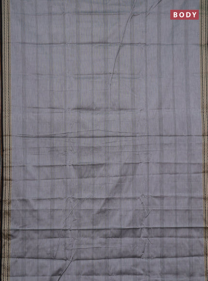 Narayanpet cotton saree grey shade and black with allover thread stripe pattern and thread woven border