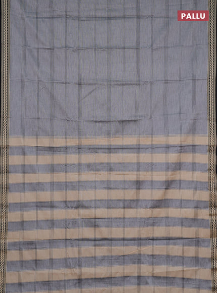 Narayanpet cotton saree grey shade and black with allover thread stripe pattern and thread woven border
