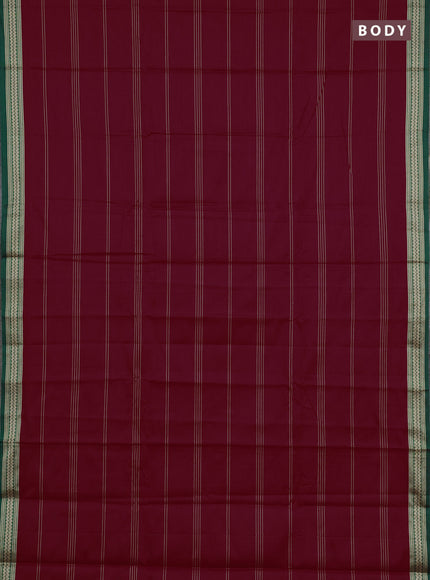 Narayanpet cotton saree red and green with allover thread stripe pattern and thread woven border