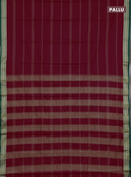 Narayanpet cotton saree red and green with allover thread stripe pattern and thread woven border