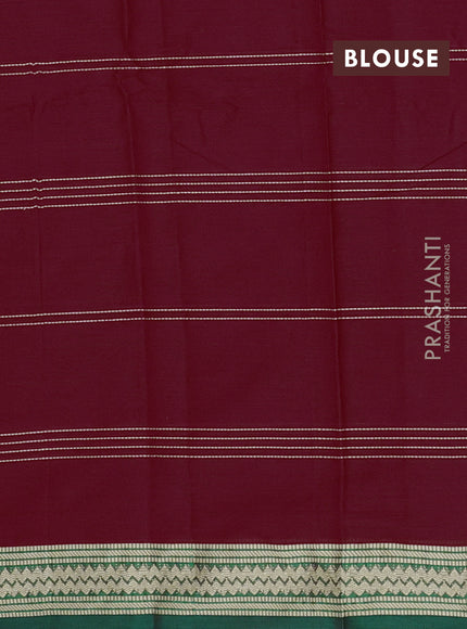 Narayanpet cotton saree red and green with allover thread stripe pattern and thread woven border