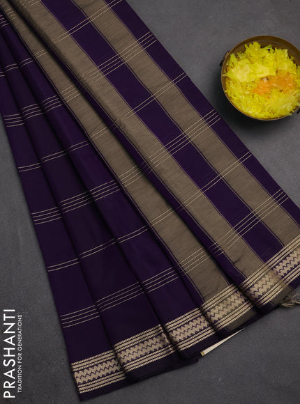 Narayanpet cotton saree violet with allover thread stripe pattern and thread woven border