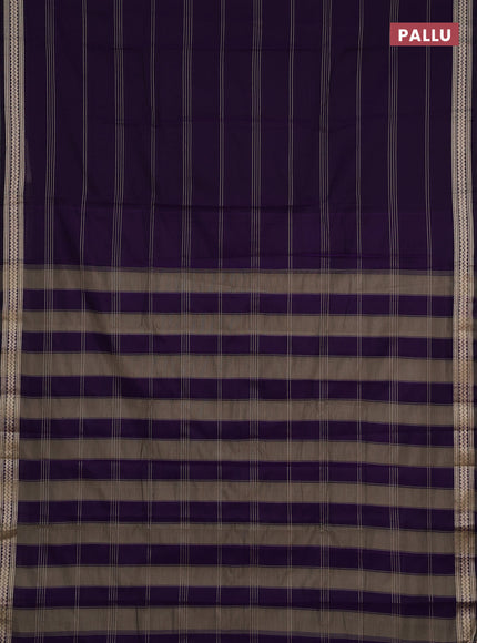 Narayanpet cotton saree violet with allover thread stripe pattern and thread woven border