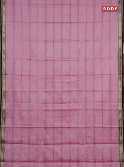 Narayanpet cotton saree light pink and deep maroon with allover thread stripe pattern and thread woven border