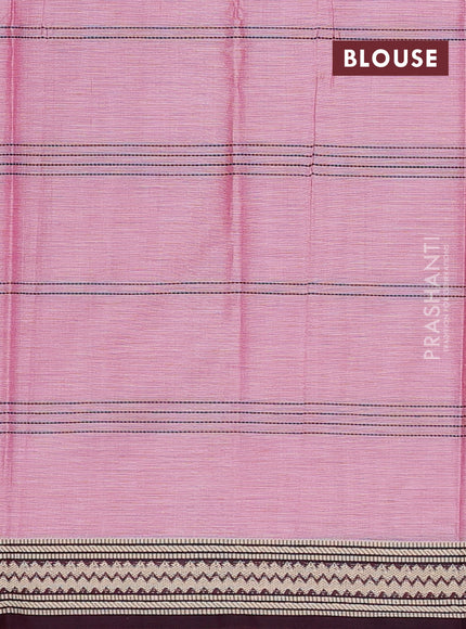 Narayanpet cotton saree light pink and deep maroon with allover thread stripe pattern and thread woven border