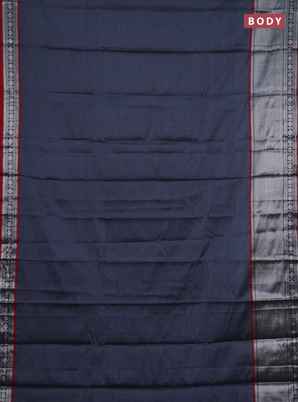 Narayanpet cotton saree dark grey and maroon with plain body and silver zari woven border