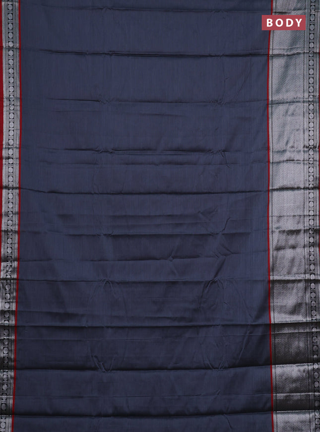 Narayanpet cotton saree dark grey and maroon with plain body and silver zari woven border