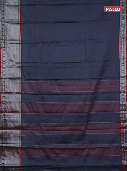 Narayanpet cotton saree dark grey and maroon with plain body and silver zari woven border
