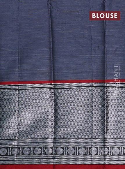Narayanpet cotton saree dark grey and maroon with plain body and silver zari woven border