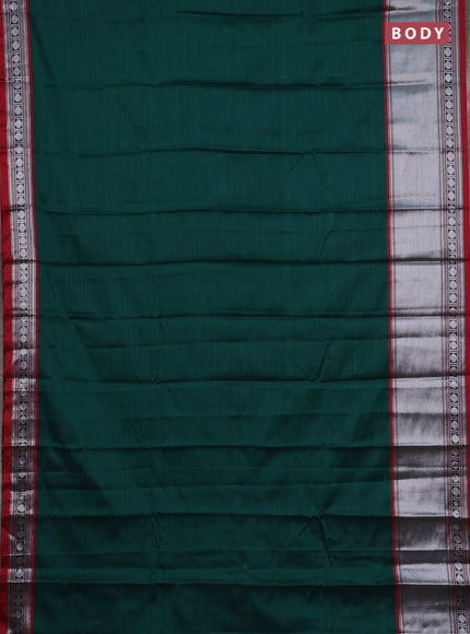 Narayanpet cotton saree green and maroon with plain body and long thread woven border