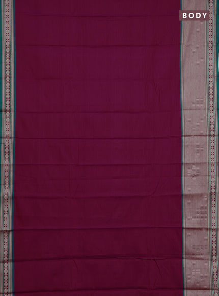 Narayanpet cotton saree magenta pink and dark green with plain body and long thread woven border