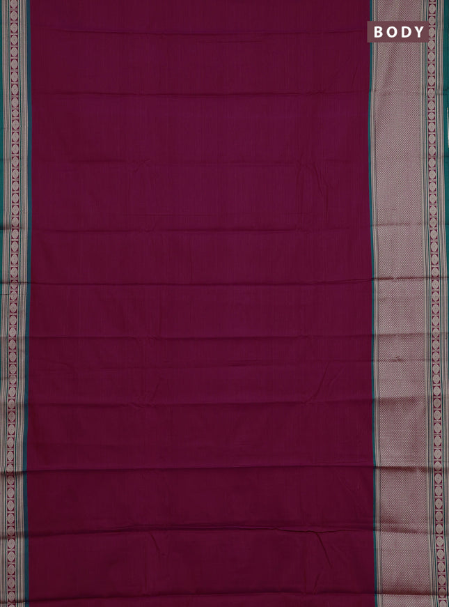 Narayanpet cotton saree magenta pink and dark green with plain body and long thread woven border
