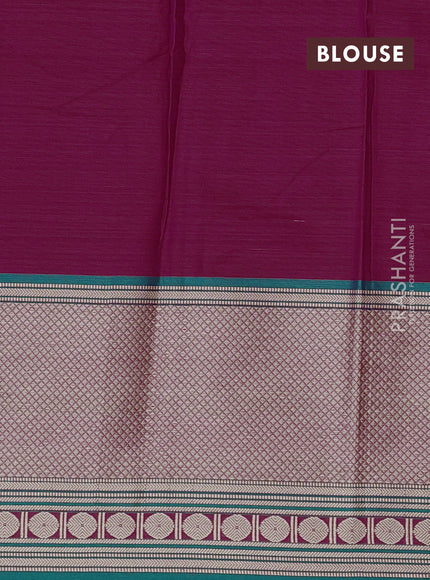 Narayanpet cotton saree magenta pink and dark green with plain body and long thread woven border