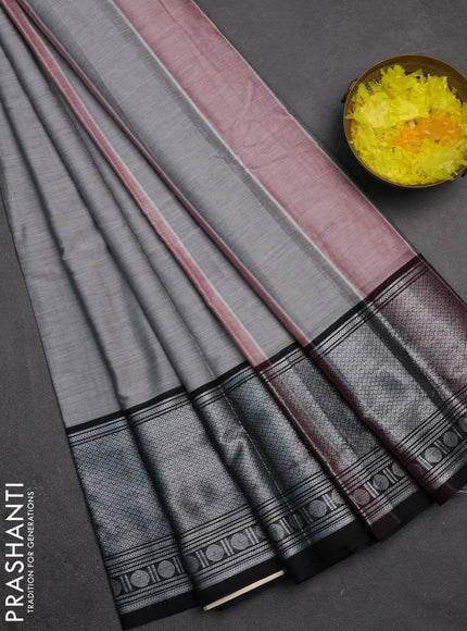 Narayanpet cotton saree grey and black with plain body and long silver zari woven border