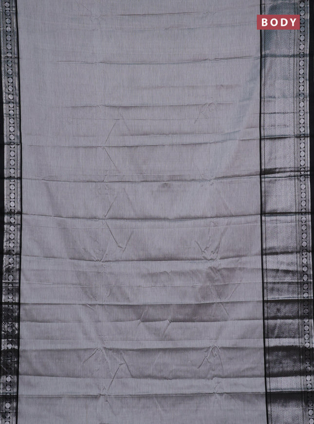 Narayanpet cotton saree grey and black with plain body and long silver zari woven border