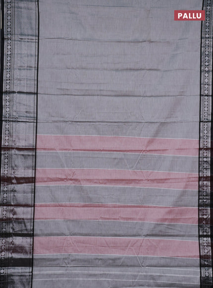 Narayanpet cotton saree grey and black with plain body and long silver zari woven border