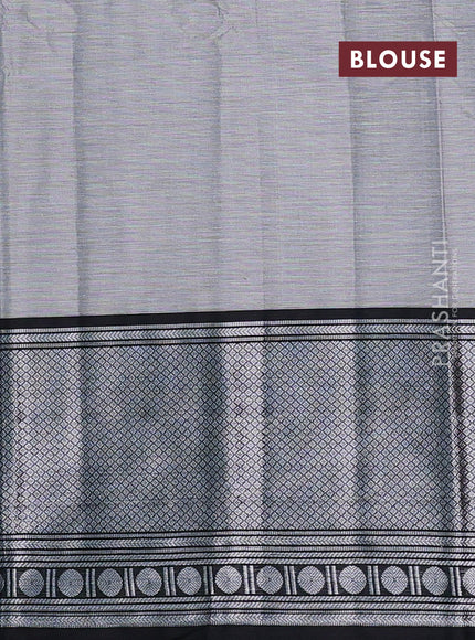 Narayanpet cotton saree grey and black with plain body and long silver zari woven border