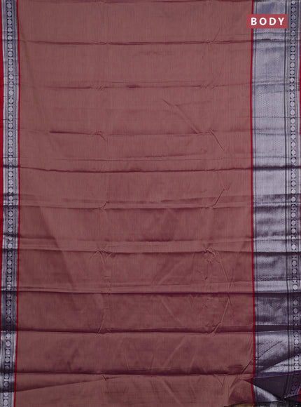 Narayanpet cotton saree dark sandal and maroon with plain body and long silver zari woven border