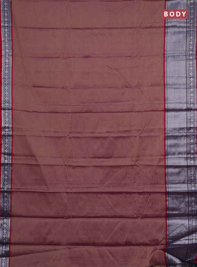 Narayanpet cotton saree dark sandal and maroon with plain body and long silver zari woven border