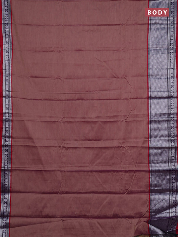 Narayanpet cotton saree dark sandal and maroon with plain body and long silver zari woven border
