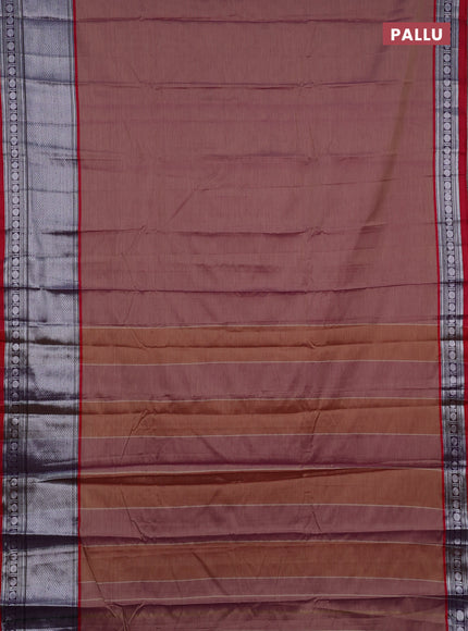Narayanpet cotton saree dark sandal and maroon with plain body and long silver zari woven border