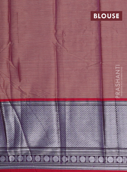 Narayanpet cotton saree dark sandal and maroon with plain body and long silver zari woven border