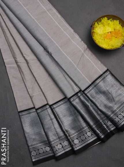 Narayanpet cotton saree beige and black with plain body and long silver zari woven border