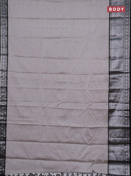 Narayanpet cotton saree beige and black with plain body and long silver zari woven border