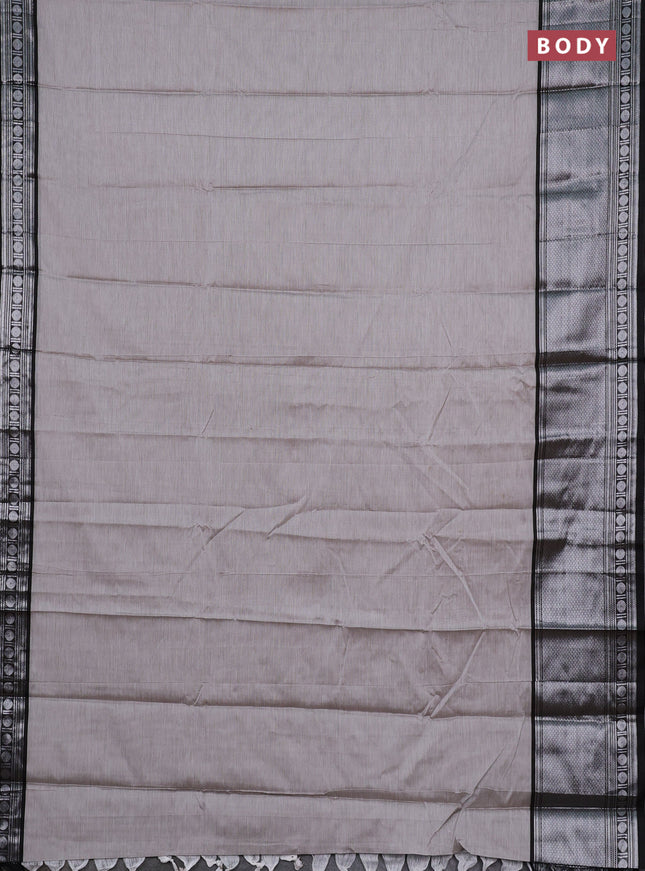 Narayanpet cotton saree beige and black with plain body and long silver zari woven border