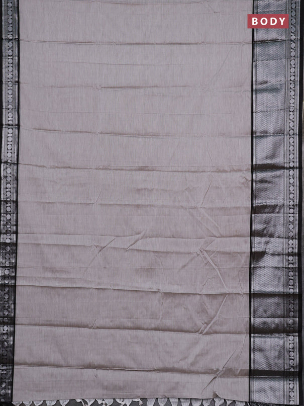 Narayanpet cotton saree beige and black with plain body and long silver zari woven border