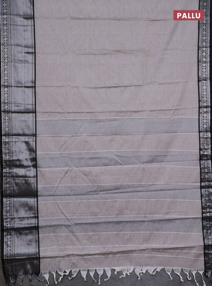 Narayanpet cotton saree beige and black with plain body and long silver zari woven border