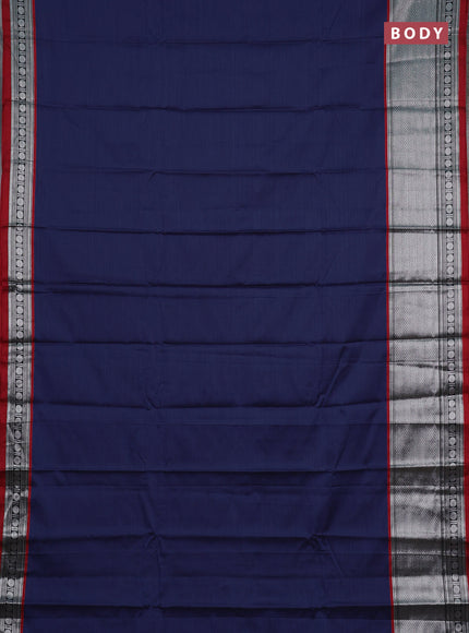 Narayanpet cotton saree blue and maroon with plain body and long silver zari woven border