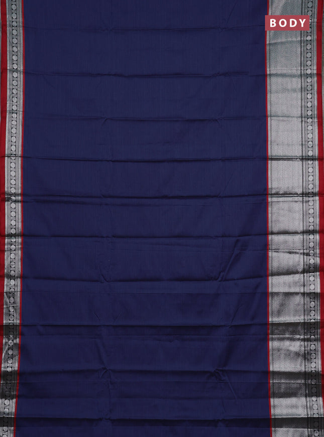 Narayanpet cotton saree blue and maroon with plain body and long silver zari woven border