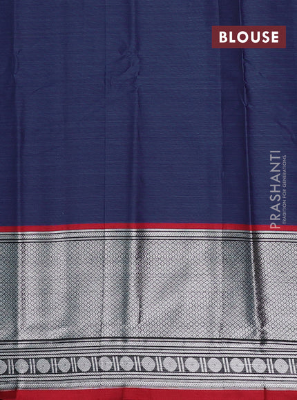 Narayanpet cotton saree blue and maroon with plain body and long silver zari woven border