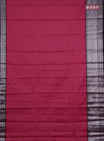 Narayanpet cotton saree peach pink and deep maroon with plain body and long silver zari woven border