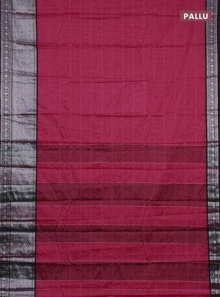 Narayanpet cotton saree peach pink and deep maroon with plain body and long silver zari woven border