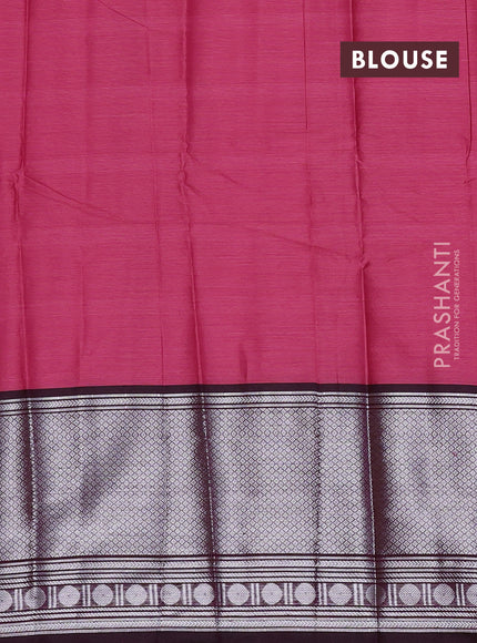 Narayanpet cotton saree peach pink and deep maroon with plain body and long silver zari woven border