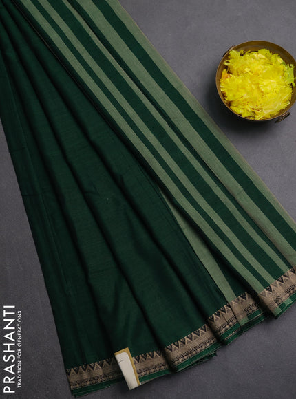 Narayanpet cotton saree green with plain body and small thread woven border